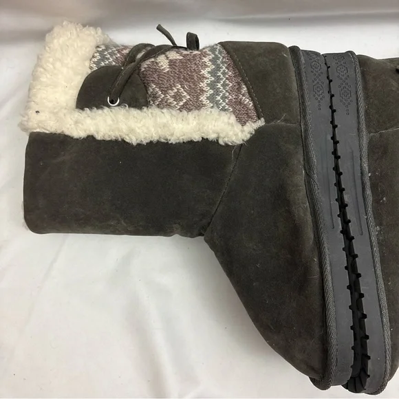 Muk Luks Melba Women’s Boots Size 10 Gray Booties Sherpa Line Gray Back Lace Up - Picture 10 of 12